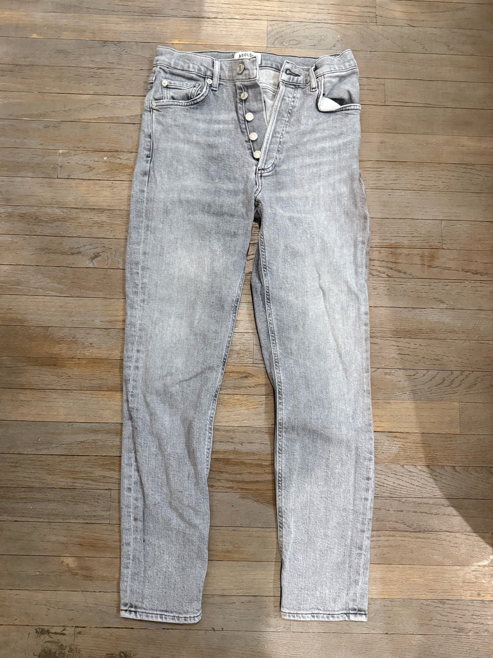 High-Rise Light Gray Women's Jeans - Button Fly